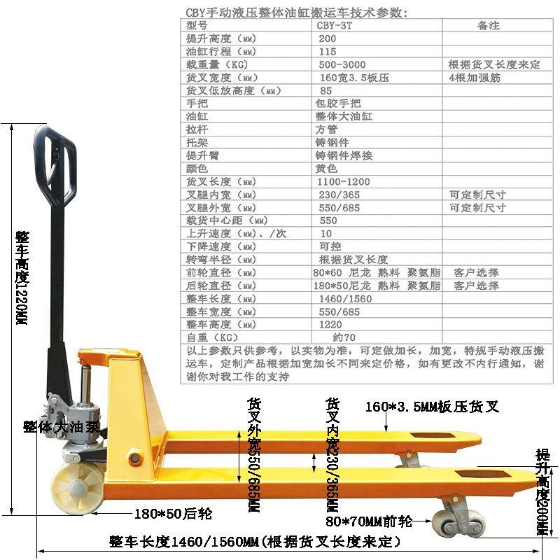 1.2米手动叉车2 3吨液压搬运车550 680宽地牛尼龙轮托盘车 油压车